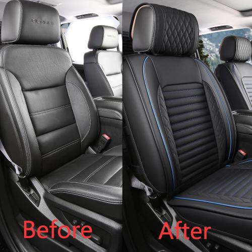 JOJOBAY Chevy Silverado Seat Covers,GMC Sierra Seat Covers,Custom Fit 2007-2025 1500 2500HD 3500HD Crew Double Extended Regular Cab,LT LZT RST Trail Boss(Front Pair,Black Blue)