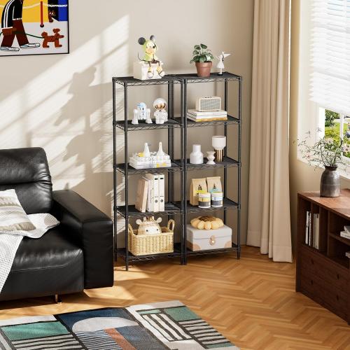 SINGAYE Metal Shelves Wire Shelving：Storage Rack Standing Units Shelf for Kitchen Laundry Bathroom Closet Organizers Pantry Narrow Mesh Adjustable 10 D x 16 W x 55 H Black