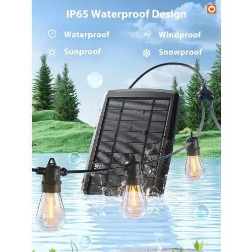 addlon Size  104FT(98FT 6) Solar String Lights Outdoor Waterproof with USB Port & Remote Control Solar Patio Lights for Outside Solar Powered with 34 LED Dimmable Bulbs for Porch Garden Deck Halloween