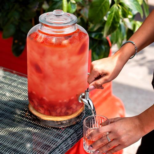 Glass Water Dispenser Countertop with Glass Lid and Stainless Steel Spigot Beverage Drink Dispenser Airtight Leakproof Large Jug for Summer Outdoor Party Juice Kombucha