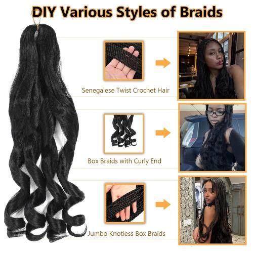 French Curl Braiding Hair 18 Inch 8 Packs Curly Braiding Hair 1B