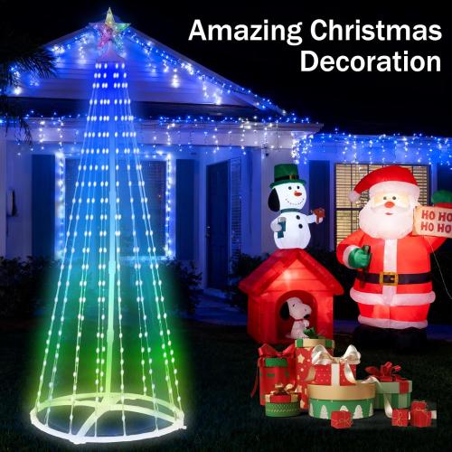 Hoofun Christmas Tree Lights Outdoor Decorations: Smart Lighted Xmas Trees 6-8FT, APP and USB Control, Prelit for Yard Cone Outside Led Decor (6Ft / 1.8m)