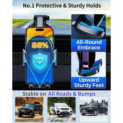 Color Black YRU [2025 Upgraded] Universal Car Phone Holder Mount【 360°Rotatable & Strong Suction】 Cell PhoneHolder Car Dashboard Windshield Phone Holder Dash Stand for iPhone 16 15 14 13 12 Samsung Truck, Black