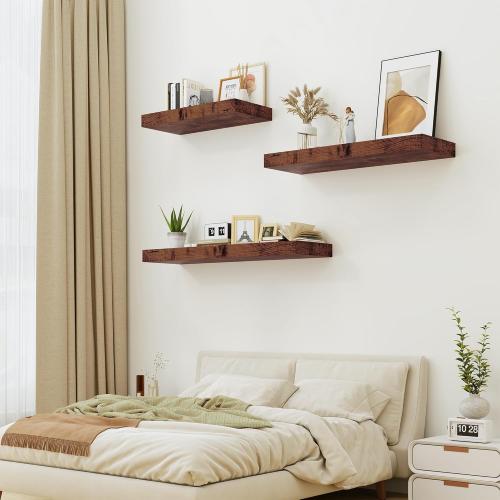 12 Deep Rustic Brown Floating Shelves,Over Toilet Long Wall Mounted Modern Farmhouse 36 inches,Wall Shelves with Invisible Brackets for Bedroom, Bathroom, Living Room, Kitchen, Set of 1