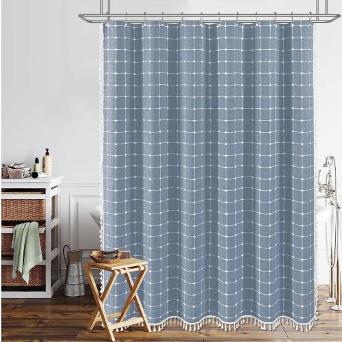 Size 72x96 Color Blue BTTN Extra Long Shower Curtain - 72x96 Inch Long Boho Chic Linen Fabric Heavy Duty Shower Curtain Set with Hooks, Tall Bohemian Farmhouse Shabby Chic Tassel Cloth Shower Curtains for Bathroom - Blue