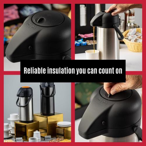 Stainless Steel Airpot with Swivel Base, 3 L (100 oz), Matte Silver Finish, Vacuum Insulated, Lockable Hot and Cold Airpot with Handle, Push-Button Dispenser