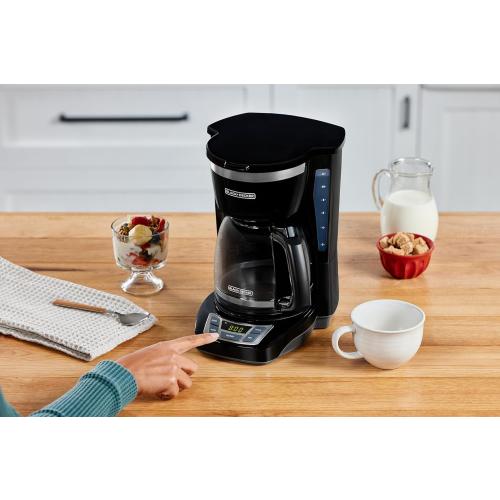 BLACK DECKER 12-Cup Digital Coffee Maker, Programmable, Washable Basket Filter, Sneak-A-Cup, Auto Brew, Water Window, Keep Hot Plate, Black