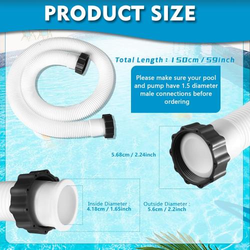 2 Pcs Pool Hoses for Above Ground Pools 1 1/2 Inch Diameter 59 Long Pool Pump Hose Replacement Filter Pump Hose Accessories