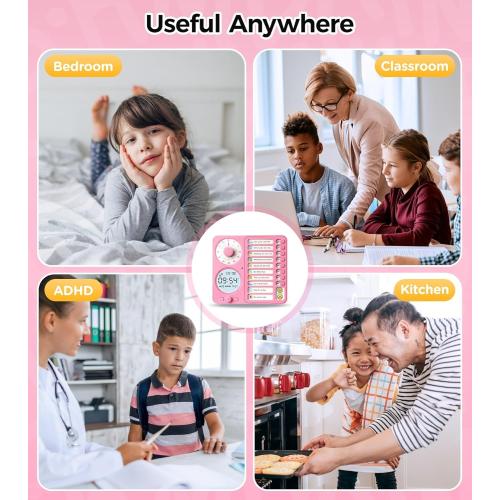 3-in-1 Visual Timer Task Timer with Chore Chart Board, ADHD Tool for Kids Adults Visual Schedule for Kids with Autism, Daily Checklist for Home, School, Classroom, Desk, Chore Chart