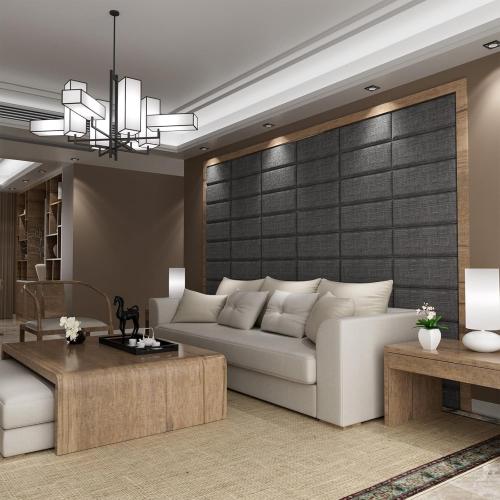 Upholstered Wall Mounted Headboard, Acoustic Wall Panel, Peel and Stick Wall Padding Panel, Dark Grey Dorm Towel Fabric, 9-Pack