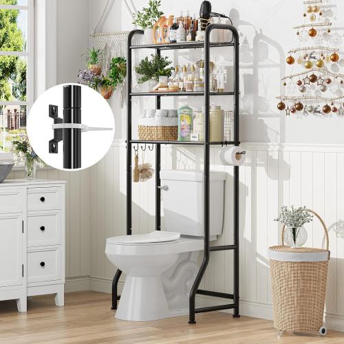 Simple Trending Over The Toilet Storage Rack, Metal 3 Tier Bathroom Organizer Shelf with Paper Holder and 3 Hooks, Freestanding Shelf Space Saver Above Toilet,Black‼️shelf covers not included may be missing hardware, small scratches‼️