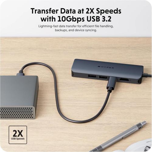 HyperDrive Next 6 Port USB C Hub for Mac, PC, Chromebook with 4K60Hz HDMI, 2 USB-A, USB-C 10Gbps 100W Power Delivery, 312 MB/s SD Card Reader Ports