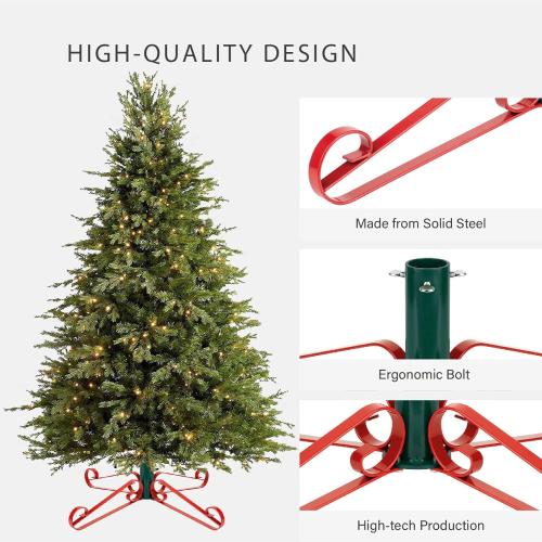 Christmas Tree Stand for Artificial Trees 4 to 8 Foot Christmas Fake Tree Holder for Green & Red Indoor Outdoor Party Christmas Tree Ornaments Fits Up to 1.4 Xmas Tree Trunks
