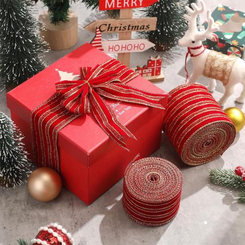 Syhood Christmas Wired Velvet Ribbon with Gold Edge, Waterproof Wrapping Velvet Decoration Ribbon for Xmas Wreath Bows Floral Craft Ornaments(Burgundy,2.5 Inch by 15 Yard)