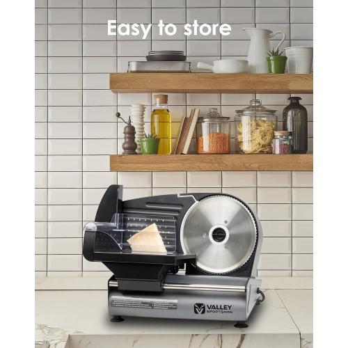 Meat Slicer Machine for Home Use - Electric Deli Food Slicer with Removable 7.5'' Stainless Steel Blade, 1-15mm Adjustable Thickness Meat Slicers for Slicing Meat, Cheese, Bread, Easy to Clean (Black)