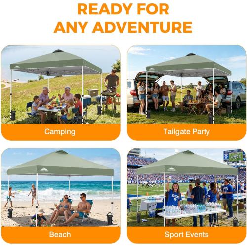 EAGLE PEAK 10x10 Pop Up Canopy Tent Easy Up Canopy Outdoor, Sage Green | Patented PeakPush™ Center Lock, 1 Person Setup Portable Pop Up Tent, Beach, Markets, Camping Sport Events, Wheeled Carry Bag
