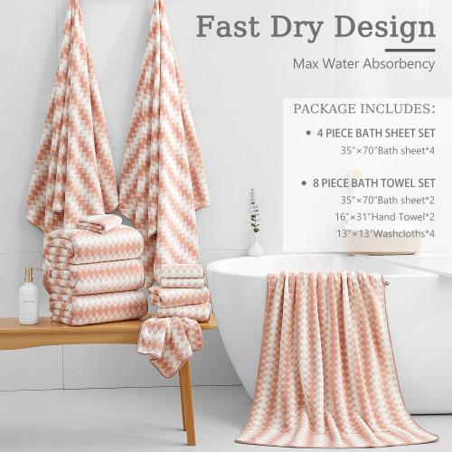 4 Piece Extra Large Bath Towel Set Oversized Bath Sheet 35x70 Bathroom Towel Set Soft Highly Absorbent & Quick Dry Premium Bath Towel for Bathroom 600GSM Shower Towel Spa Gym Hotel,Peach