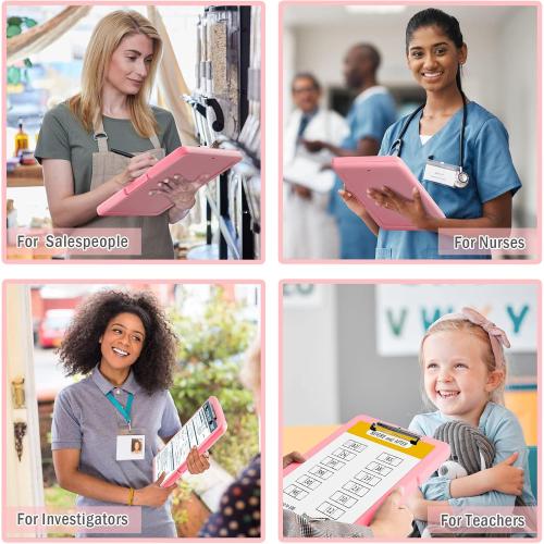 ANZNKU Clipboard with Storage 13x9.6in Storage Clipboard Heavy Duty, Plastic Clip Board with Side Opening, Nursing Clipboards Foldable, Letter Size Smooth Writing for Work, Study(Light Pink)