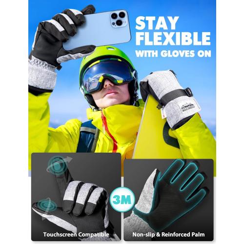 Hikenture Ski Gloves for Men&Women, 3M Thinsulate Waterproof Snow Gloves, Insulated Touchscreen Snowmobile Gloves for Cold Weather, Windproof Warm Skiing Gloves with Pocket
