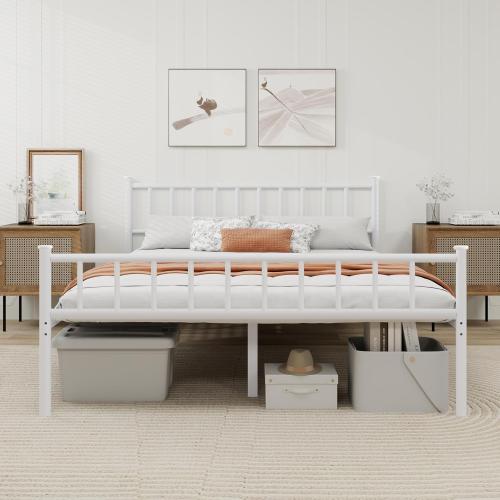 Metal Platform Full Bed Frame with Headboard Sturdy Steel Slats Support No Box Spring Needed Easy Assembly White