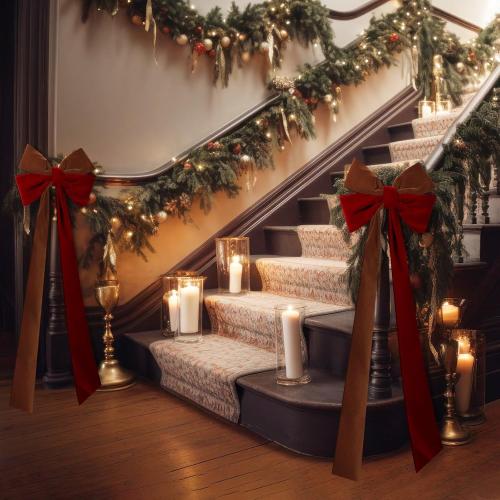 2Pcs Large Christmas Velvet Burgundy Bows13'' x 45''Christmas Front Door Bows with Long Tail Ribbon Xmas Tree Topper Holiday Wreaths Decor Stair Garland for Mantel Fireplace Porch