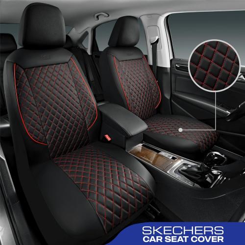 Black and Red Skechers Car Seat Covers,Piping Luxury Faux Seat Covers,Waterproof Anti Slip Car Seat Protector Full Set,Car Accessories Airbag Universal Fit for Most Cars,Vans,Trucks,SUV