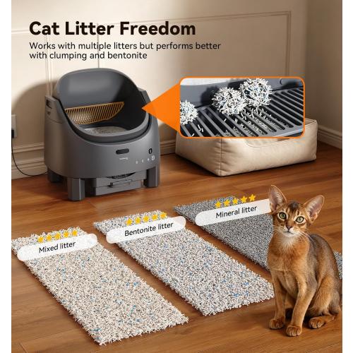 Automatic Litter Box Self Cleaning, FeelNeedy Open-Top Smart Cat Litter Box with App Control, Odor-Control Safety Sensor Design for 1-3 Cats, Includes Waste Bags