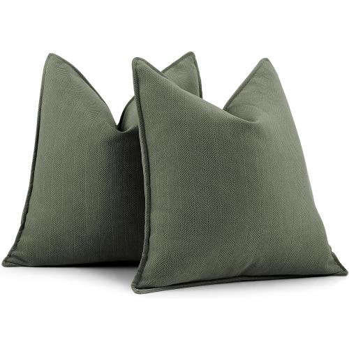 ZWJD Army Green Pillow Covers 24x24 Set of 2 Chenille Throw Pillow Covers with Elegant Design Soft and Luxurious Decorative Throw Pillows for Couch, Bed, and Home Decor