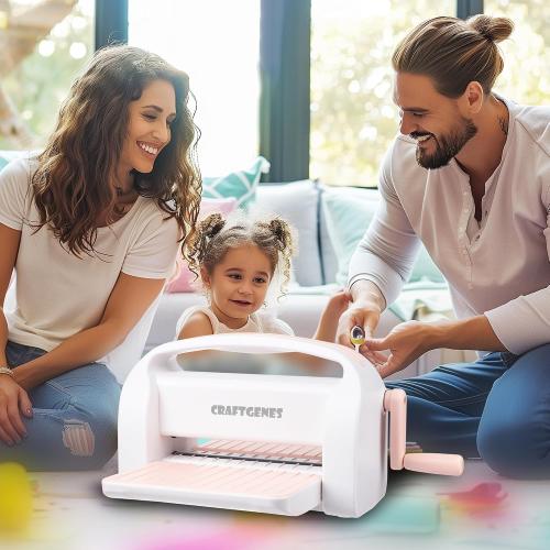 CraftGenes Manual Die Cutting Machine and Embossing Machine, 9'' Opening Size for Cardmaking, Scrapbooking, and DIY Crafts – Foldable Complete Set with A4 Die Cuts, Embossing Folders, and Plates(Pink)