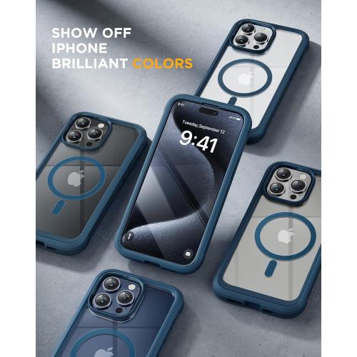 Miracase Magnetic for iPhone 15 Pro Max Case 6.7'' [Compatible with Magsafe] Full-Body Drop Proof Bumper Phone Case for iPhone 15 Pro Max with Built-in 9H Tempered Glass Screen Protector,Blue