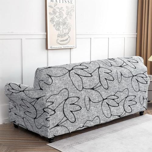 SearchI Stretch Sofa Cover Printed Couch Cover, Floral Pattern 4 Pieces Sofa Slipcover with 3 Separate Cushion Cover, Washable Furniture Protector for Living Room(Sofa, Grey Lotus White)
