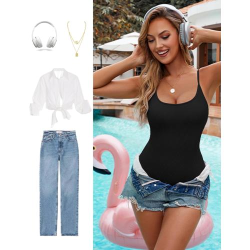 BMJL Women's Large Black One Piece Swimsuit Scoop Neck Slimming Bathing Suit High Cut Cheeky Swimwear