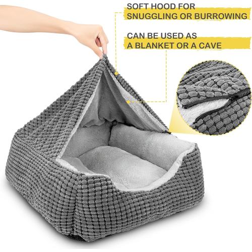 GASUR Dog Beds for Large Medium Small Dogs, Rectangle Cave Hooded Blanket Puppy Bed, Luxury Anti-Anxiety Orthopedic Cat Beds for Indoor Cats, Warmth and Machine Washable (25 inches, Grey)