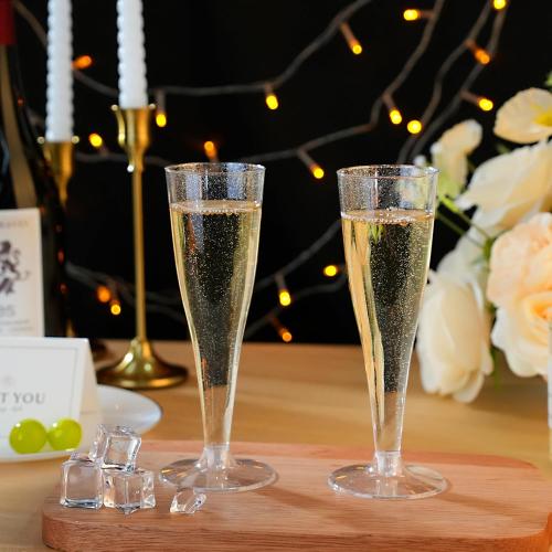 100 Pack Champagne Flutes Plastic, 4.5 oz Silver Glitter Plastic Disposable Stemware, Disposable Champagne Flutes for Party, Mimosa Bar, Wedding, Anniversary and Graduation