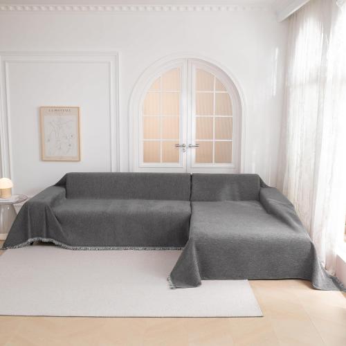 MYSKY HOME Couch Cover for Dogs, Washable Couch Covers, Non Slip Sofa Cover, Couch Cover 2 Cushion Sofa Dogs Furniture Protector with Tassels, Chenille Sofa Slipcover for Pets, 71x118, Dark Grey