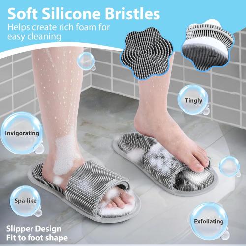 Enhon 2 Pack Shower Foot Scrubber, Silicone Foot Brush Cleaner with Non Slip Suction Cups, Clean, Exfoliate and Massage Feet No Bend in The Shower or Bath, Relax Your feet and Eliminate Fatigue