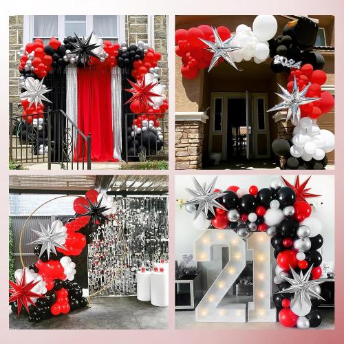 Red White and Black Balloon Garland Arch Kit, Red and Black Party Decorations with white Silver Balloons Confetti Latex Balloons for Graduation Decorations Prom Anniversary Birthday Party Decoration