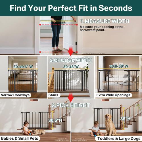 Cumbor 30-48 in Baby Gate for Stairs, Auto Close Dog Gate Indoor, Black | Mom's Choice Awards Winner, Double Lock Safety for Doorways, One-Hand Open Child Gate for Toddlers & Pets, Pressure Mounted