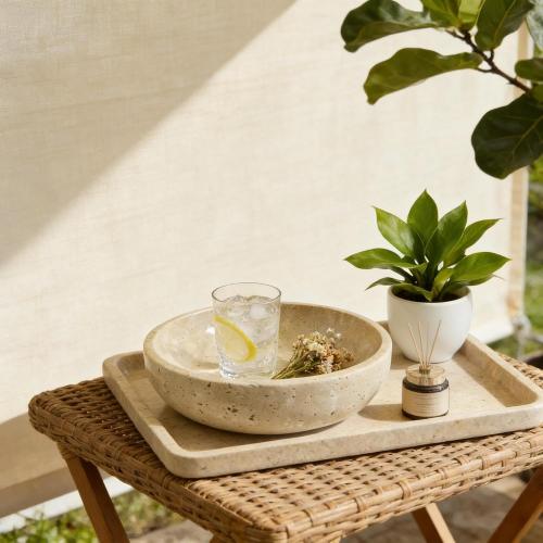 Large Decorative Marble Bowl, 7.87 inches,Natural Stone Round Bowl for Home  (beige)