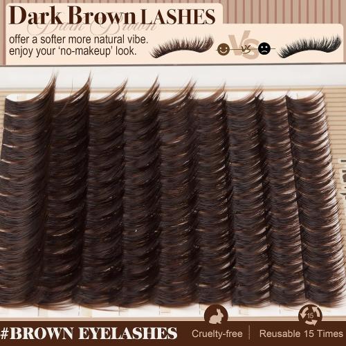 Brown Eyelash Clusters Wispy Volume Cluster Lashes Faux Mink Lash Clusters Fluffy Cluster Eyelash Extensions Thick Lash Extensions Dark Brown Individual Lashes Clusters (108PCS, CC Curve, 10-16MM)