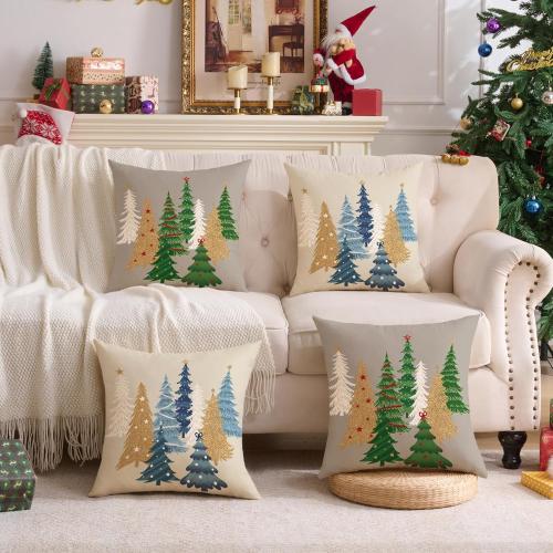 Christmas Pillow Covers 18x18 Inch Set of 2 Gray Decorative Christmas Tree Throw Pillows Linen Winter Holiday Decor for Home Sofa Couch Bed Chair