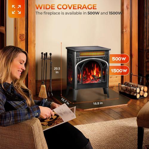 R.W.FLAME Electric Fireplace Heater 17 with Remote Control, Cathedral Stylish, Different Flame Effects and Log Set Colors, Adjustable Brightness and Heating Mode, Overheating Safe Design