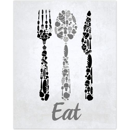 Black Grey White Mosaic Vintage Inspirational Kitchen Restaurant Cafe Bar Wall Art Decorations Eat Drink Love Wine Coffee Hearts Prints Posters Signs Sets for Rustic Farmhouse Country Home Dining