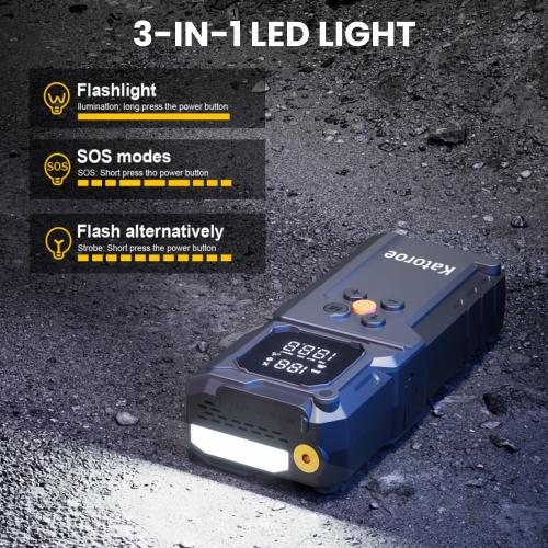 Jump Starter with Air Compressor, 5000A Car Battery Jump Starter (9.0L Gas/7.0L Diesel), 150PSI Tire Inflator 12V Car Battery Jumper Starter Portable with Jumper Cables, LED Light