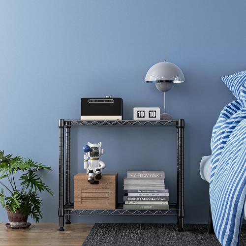 MZG 220 lbs 2 Tier Storage Rack Metal Wire Shelving Unit, Storage Standing Household Shelf Organizer for Laundry Bathroom Kitchen Pantry Closet Basement Utility Room, Black 11.8 D x 27.6 W x 23.4 H