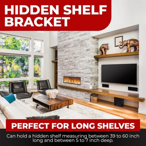 Set of 2 Floating Shelf Brackets 38 inch Multiple Mounting Location Hit 3 Studs Heavy Duty Perfect Bracket for Long Shelf/ Hidden Wall Shelves Support Hardware Kitchen/Living Room/Office (4 inch Rods)
