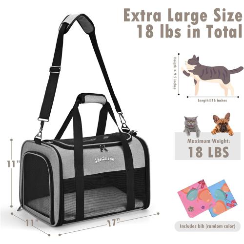 Airline Approved Pet Carrier for Cats & Small Dogs (Up to 18 Lbs) - Soft Sided Travel Carrier with Washable Pad (Grey)