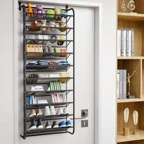 Black AQQHSAIN 10 Tier Over The Door Shoe Organizer Wall Shoe Shelf Shoe Holder Door Shoe Rack for Closet Pantry Hanging Shoes Clothes Toys Storage Shelves (Black)