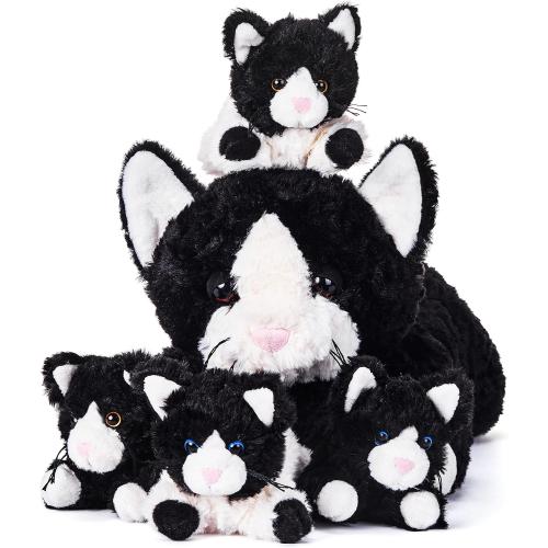 IKASA Mommy Cat Stuffed Animal Mom and Baby Plush Toy,Cute 16 Soft Cuddly Huggable Toys with Little Mini Babies Kitten,Gifts for Kids Girls Boys
