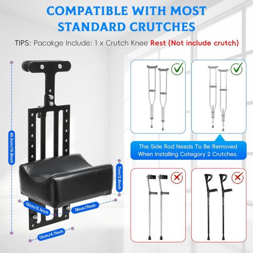 Crutch with Knee Rest Pads | Adjustable Pain Free Knee Crutch with Ergonomic Support Platform | Knee-Rest Pads for Single Leg Injuries | Crutch not Included